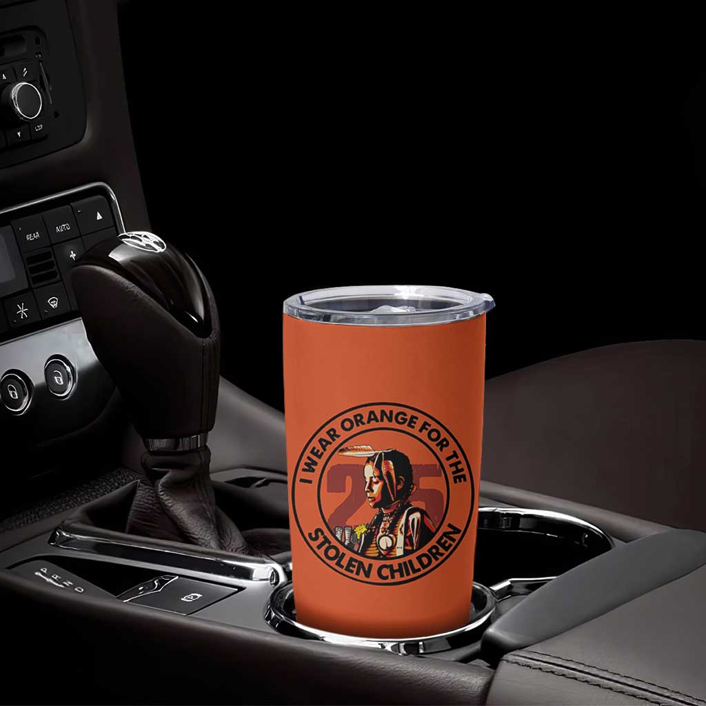 I Wear Orange For The 215 Stolen Children Tumbler Cup Indigenous Girl Orange Shirt Day - Wonder Print Shop