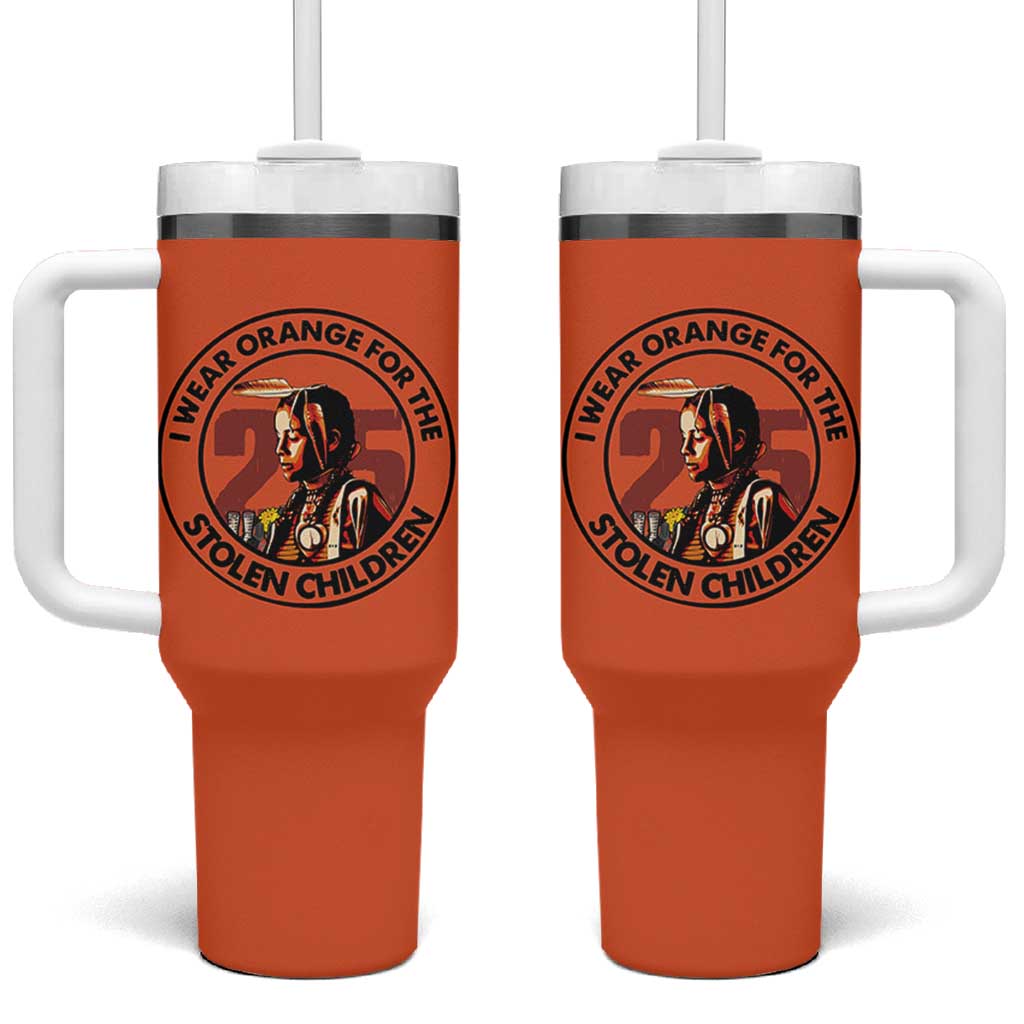 I Wear Orange For The 215 Stolen Children Tumbler With Handle Indigenous Girl Orange Shirt Day - Wonder Print Shop