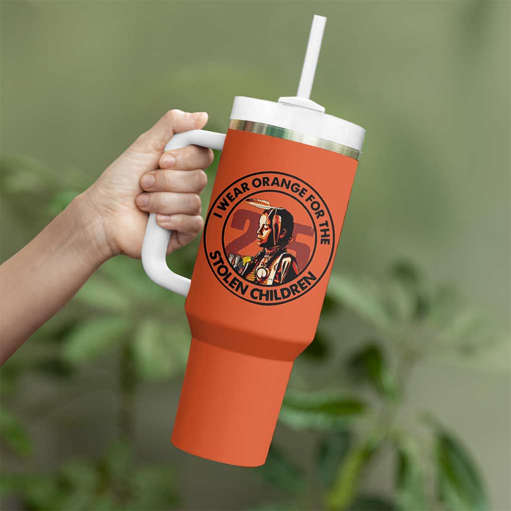 I Wear Orange For The 215 Stolen Children Tumbler With Handle Indigenous Girl Orange Shirt Day - Wonder Print Shop