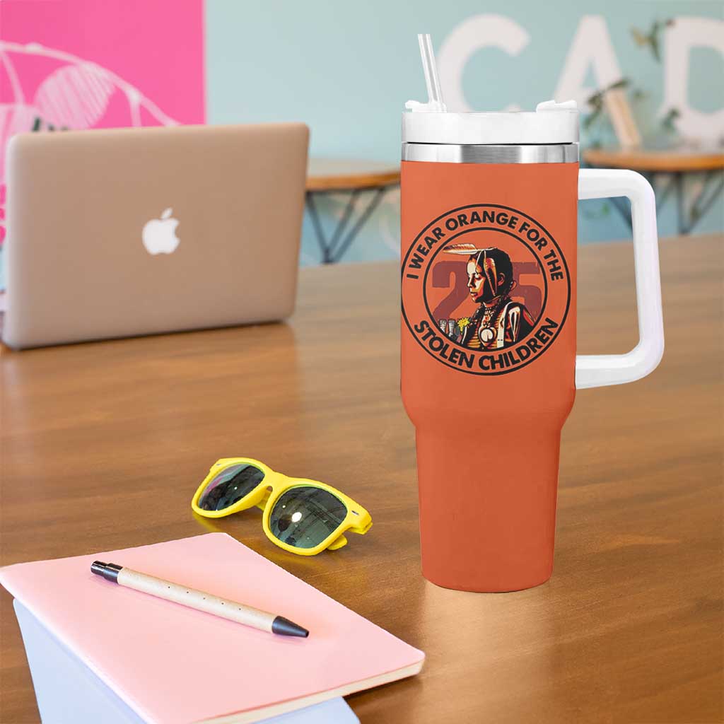 I Wear Orange For The 215 Stolen Children Tumbler With Handle Indigenous Girl Orange Shirt Day - Wonder Print Shop