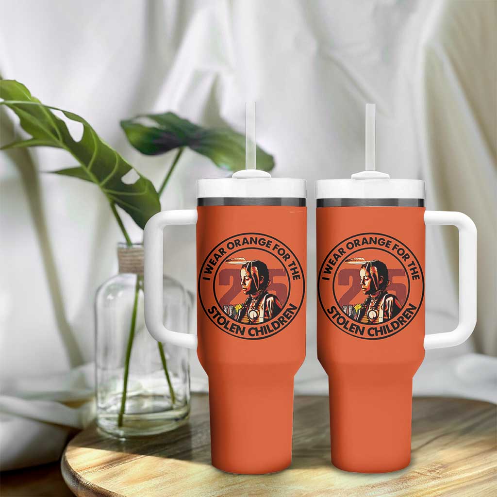 I Wear Orange For The 215 Stolen Children Tumbler With Handle Indigenous Girl Orange Shirt Day - Wonder Print Shop