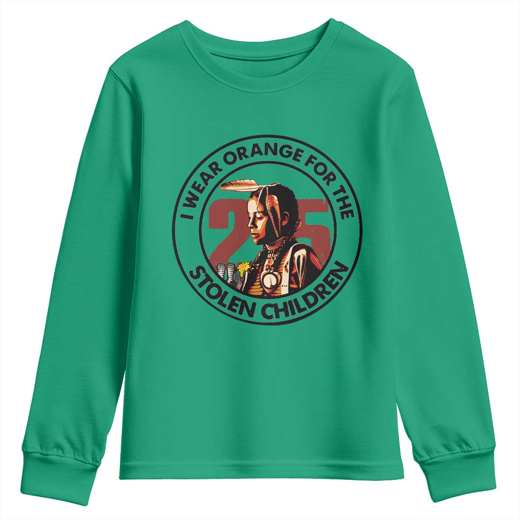 I Wear Orange For The 215 Stolen Children Youth Sweatshirt Indigenous Girl Orange Shirt Day - Wonder Print Shop