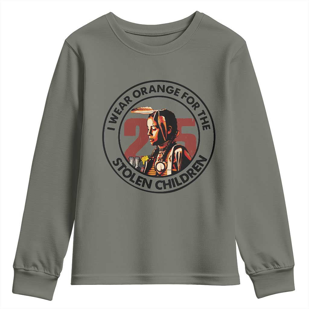 I Wear Orange For The 215 Stolen Children Youth Sweatshirt Indigenous Girl Orange Shirt Day - Wonder Print Shop