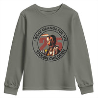 I Wear Orange For The 215 Stolen Children Youth Sweatshirt Indigenous Girl Orange Shirt Day - Wonder Print Shop