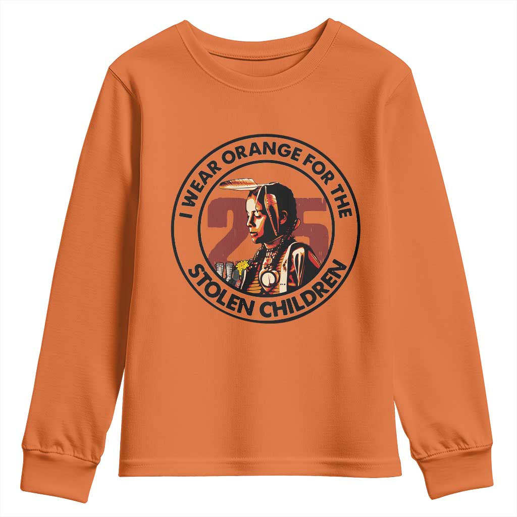 I Wear Orange For The 215 Stolen Children Youth Sweatshirt Indigenous Girl Orange Shirt Day - Wonder Print Shop