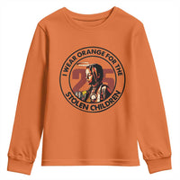 I Wear Orange For The 215 Stolen Children Youth Sweatshirt Indigenous Girl Orange Shirt Day - Wonder Print Shop