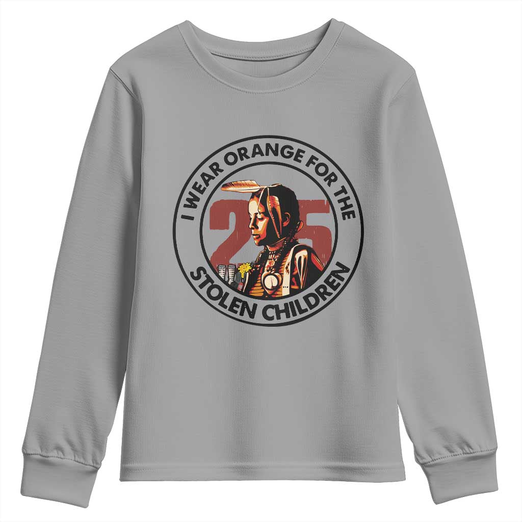 I Wear Orange For The 215 Stolen Children Youth Sweatshirt Indigenous Girl Orange Shirt Day - Wonder Print Shop