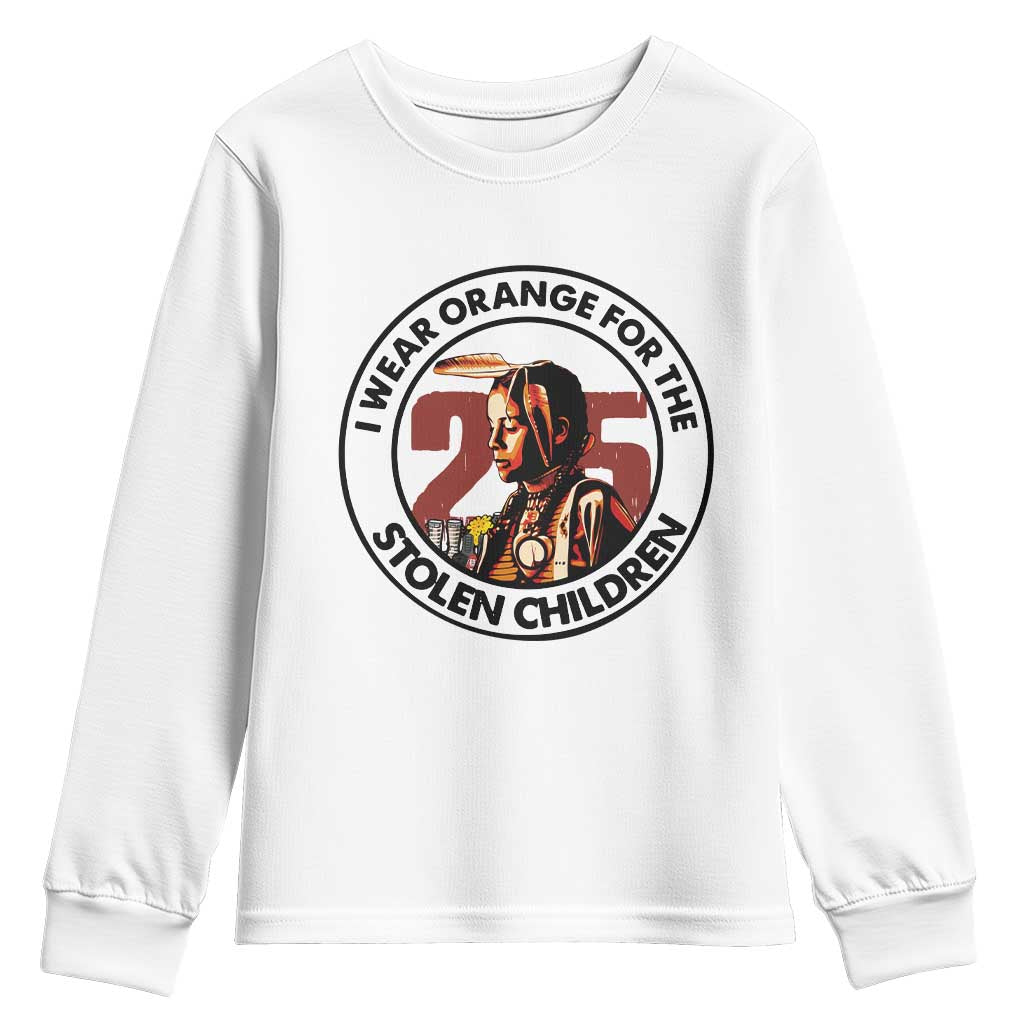 I Wear Orange For The 215 Stolen Children Youth Sweatshirt Indigenous Girl Orange Shirt Day - Wonder Print Shop
