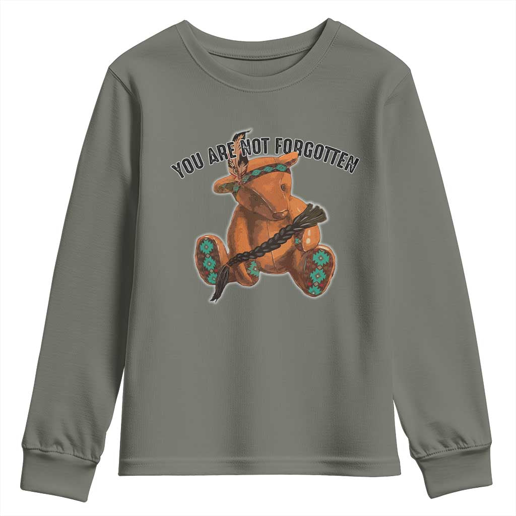 Orange Shirt Day Memorial Bear Youth Sweatshirt You Are Not Forgotten Stolen Children Tribute - Wonder Print Shop