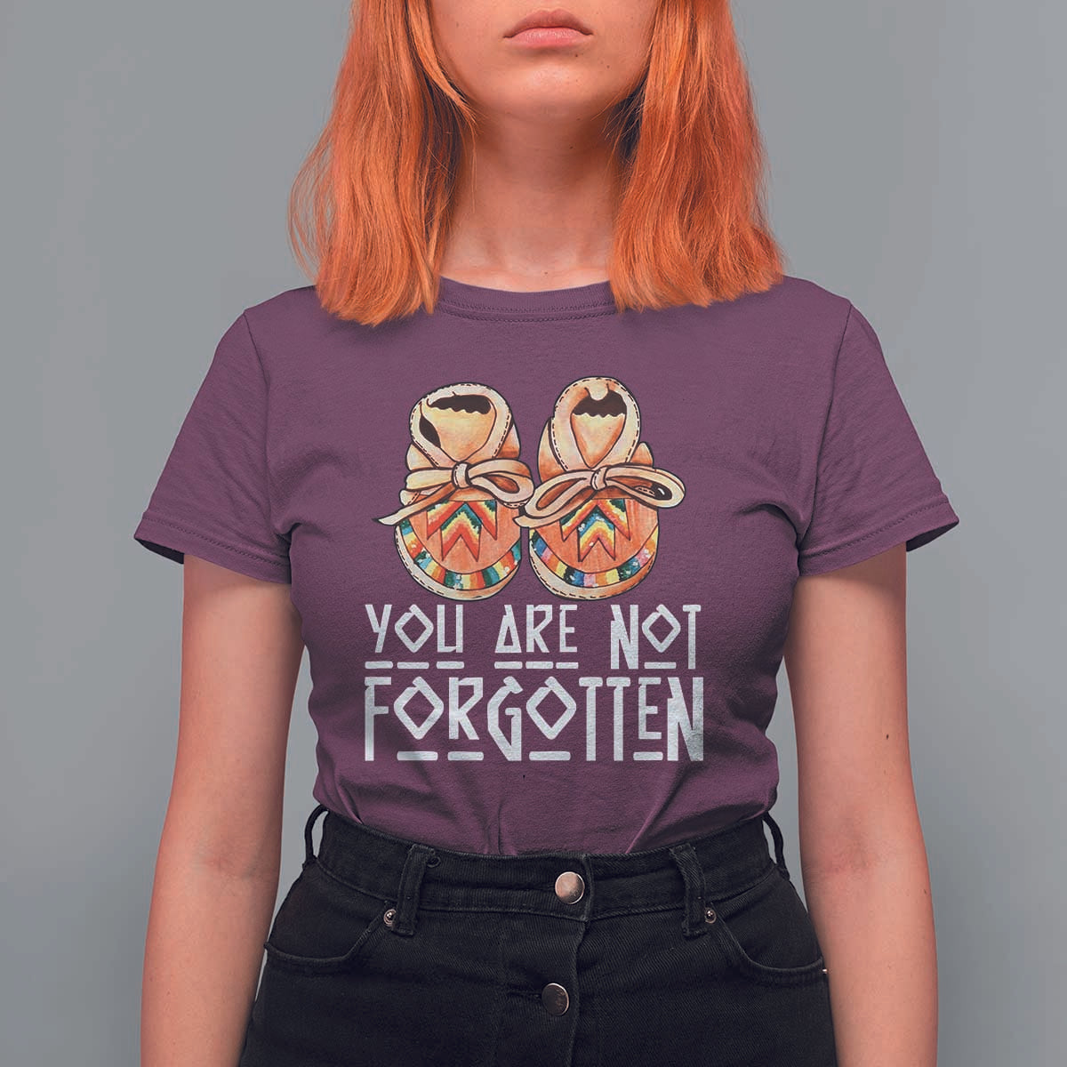 Orange Shirt Day Memorial Moccasins T Shirt For Women You Are Not Forgotten Indigenous Remembrance for Stolen Children - Wonder Print Shop