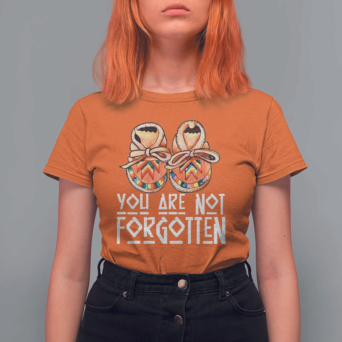 Orange Shirt Day Memorial Moccasins T Shirt For Women You Are Not Forgotten Indigenous Remembrance for Stolen Children - Wonder Print Shop