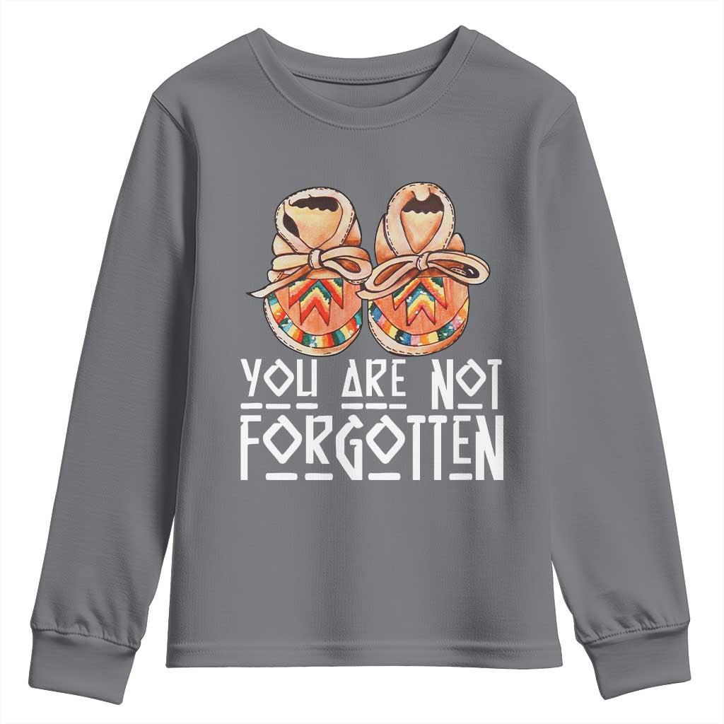 Orange Shirt Day Memorial Moccasins Youth Sweatshirt You Are Not Forgotten Indigenous Remembrance for Stolen Children - Wonder Print Shop