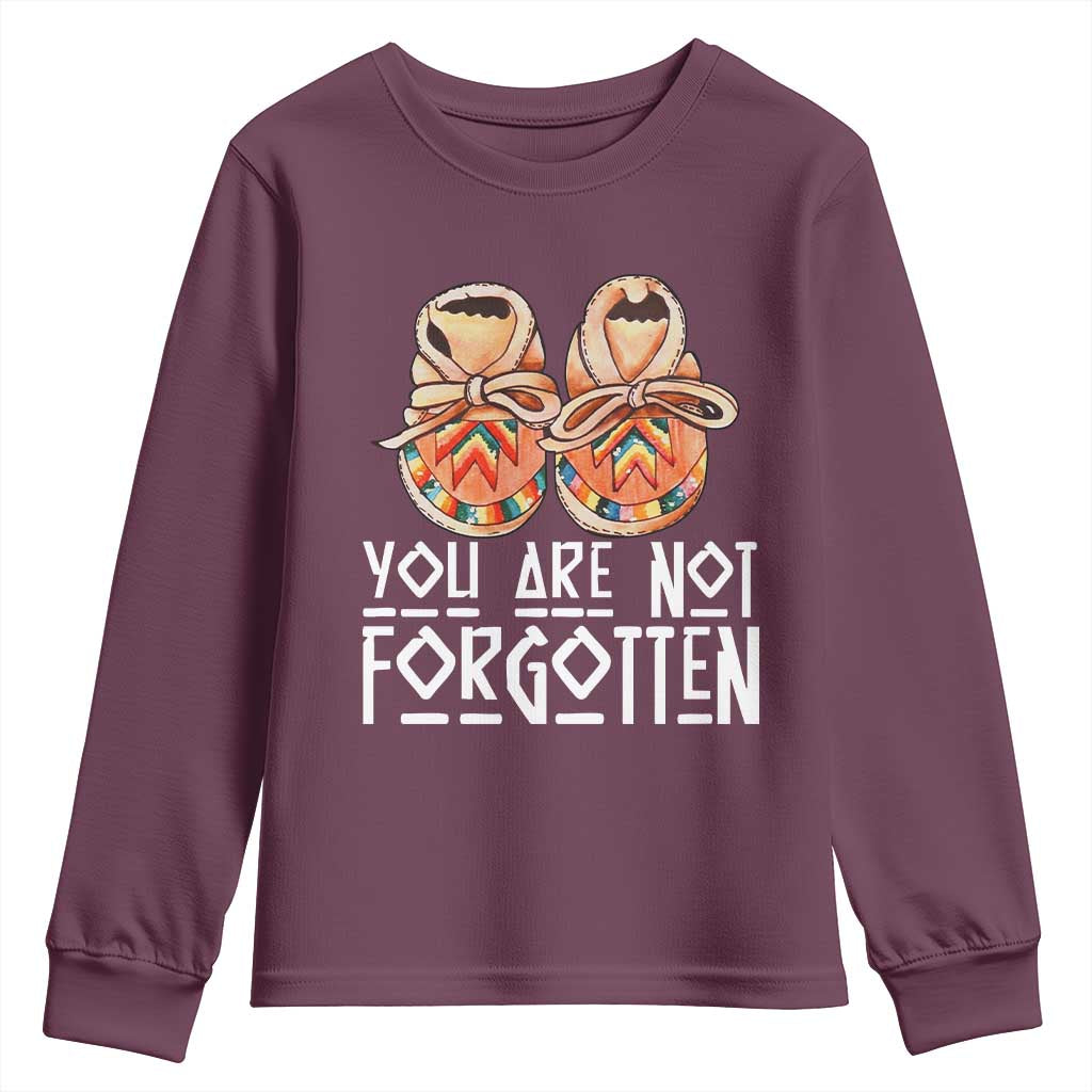 Orange Shirt Day Memorial Moccasins Youth Sweatshirt You Are Not Forgotten Indigenous Remembrance for Stolen Children - Wonder Print Shop