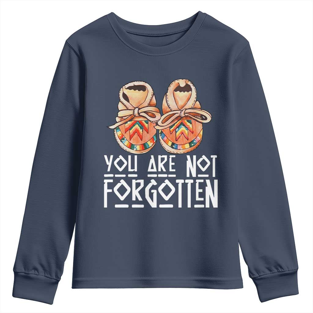 Orange Shirt Day Memorial Moccasins Youth Sweatshirt You Are Not Forgotten Indigenous Remembrance for Stolen Children - Wonder Print Shop