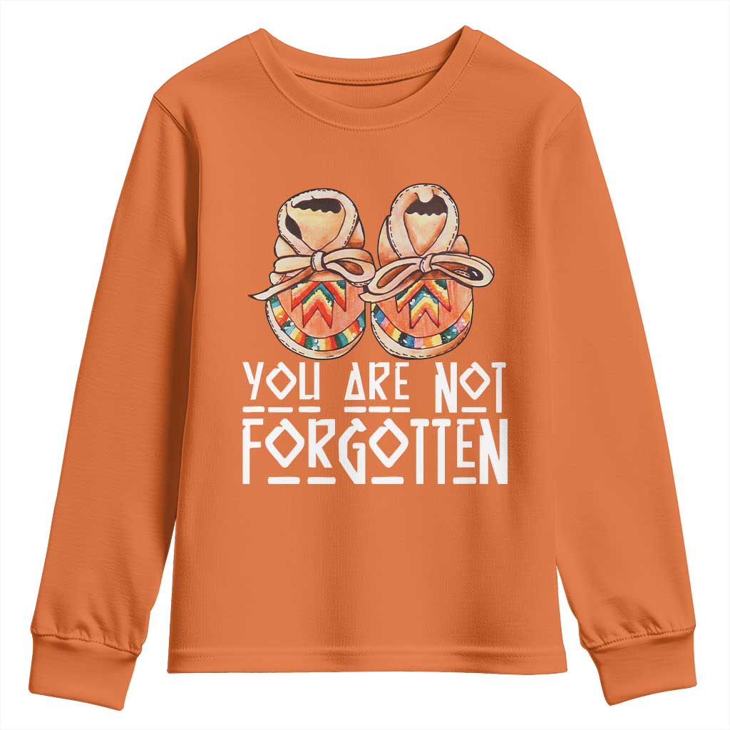 Orange Shirt Day Memorial Moccasins Youth Sweatshirt You Are Not Forgotten Indigenous Remembrance for Stolen Children - Wonder Print Shop