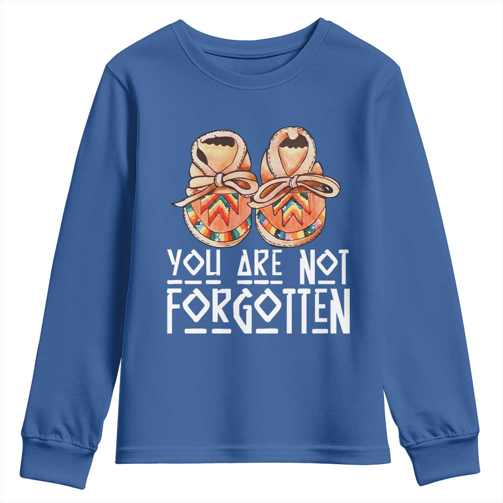 Orange Shirt Day Memorial Moccasins Youth Sweatshirt You Are Not Forgotten Indigenous Remembrance for Stolen Children - Wonder Print Shop
