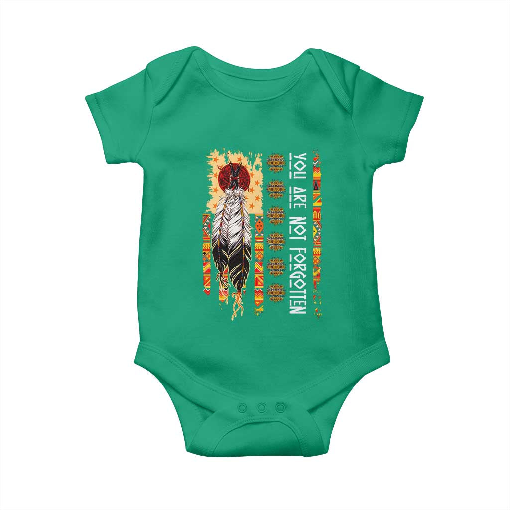 Orange Shirt Day Feather Flag Baby Onesie You Are Not Forgotten Indigenous Tribute - Wonder Print Shop