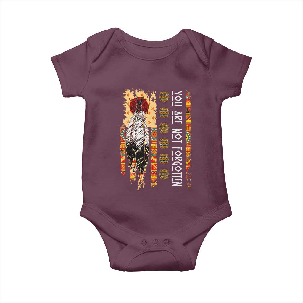 Orange Shirt Day Feather Flag Baby Onesie You Are Not Forgotten Indigenous Tribute - Wonder Print Shop