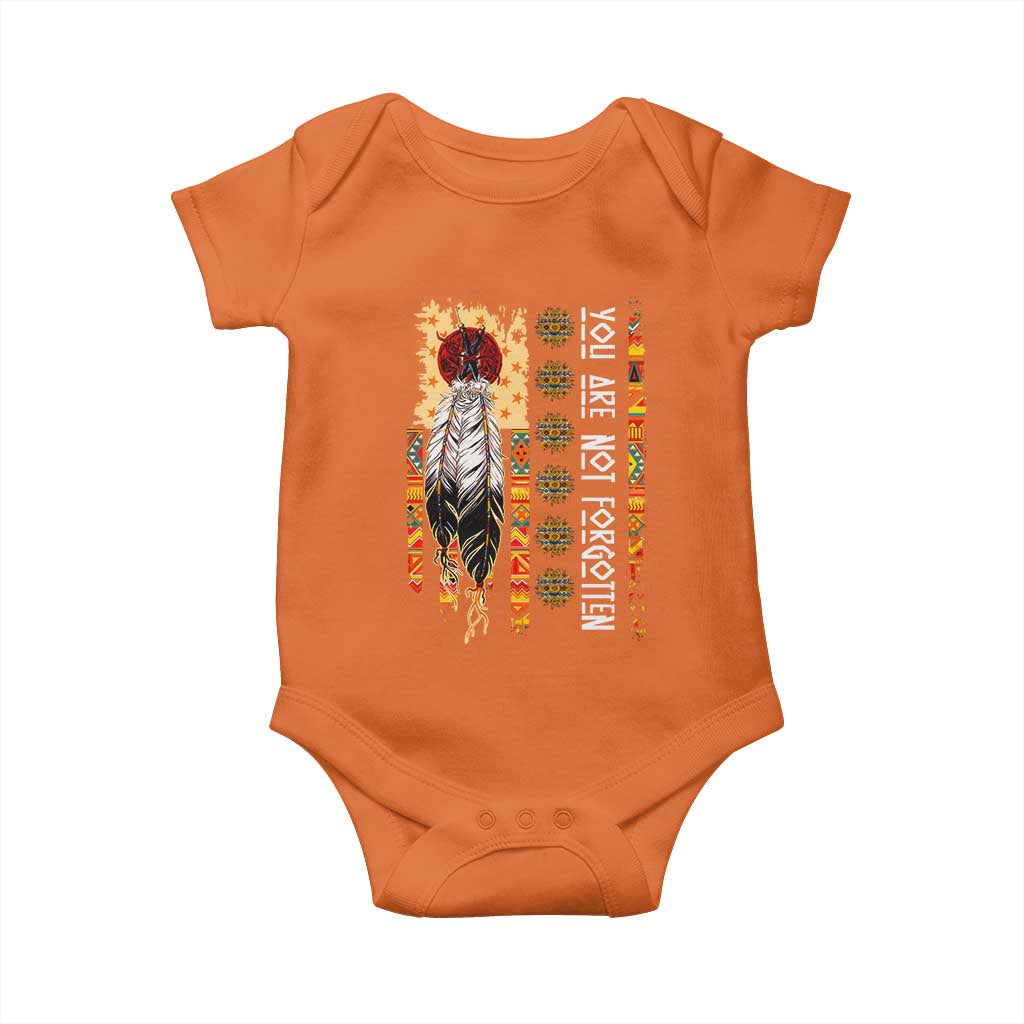 Orange Shirt Day Feather Flag Baby Onesie You Are Not Forgotten Indigenous Tribute - Wonder Print Shop
