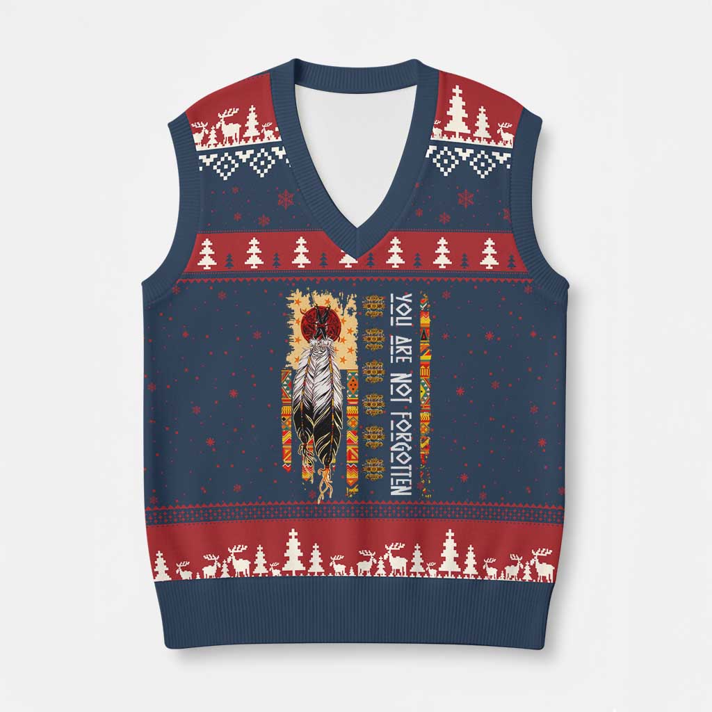 Orange Shirt Day Feather Flag V-Neck Knit Sweater Vest You Are Not Forgotten Indigenous Tribute - Wonder Print Shop
