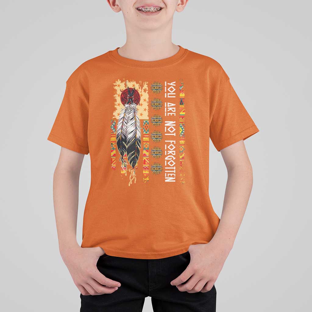 Orange Shirt Day Feather Flag T Shirt For Kid You Are Not Forgotten Indigenous Tribute - Wonder Print Shop