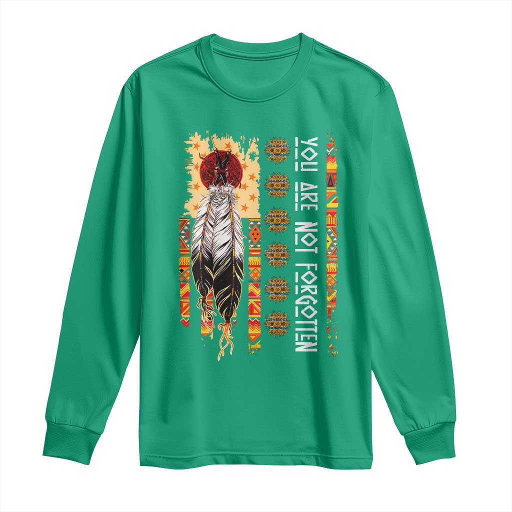 Orange Shirt Day Feather Flag Long Sleeve Shirt You Are Not Forgotten Indigenous Tribute - Wonder Print Shop