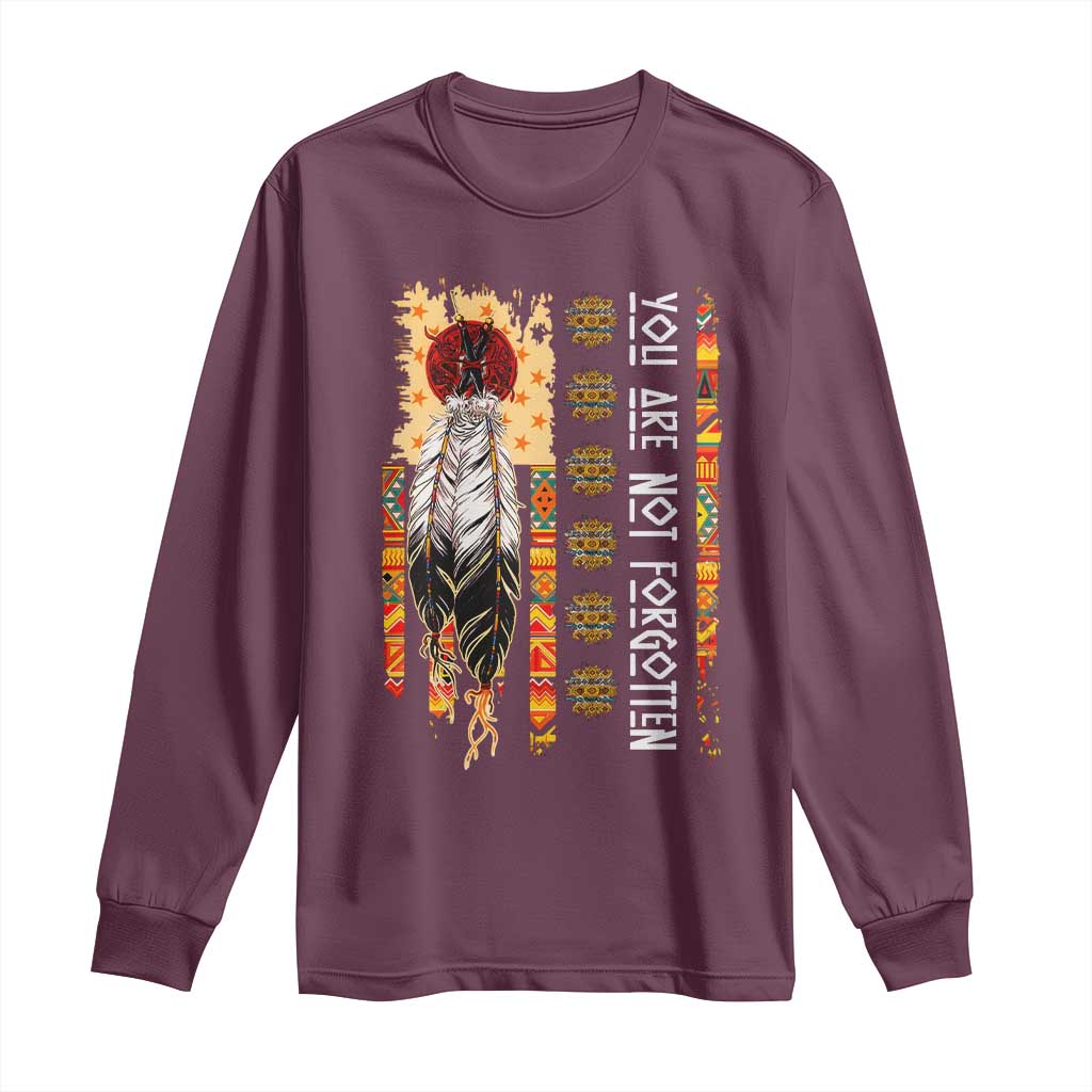 Orange Shirt Day Feather Flag Long Sleeve Shirt You Are Not Forgotten Indigenous Tribute - Wonder Print Shop