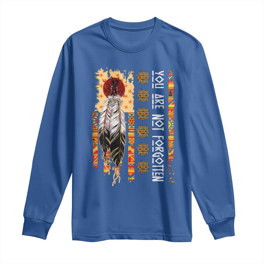 Orange Shirt Day Feather Flag Long Sleeve Shirt You Are Not Forgotten Indigenous Tribute - Wonder Print Shop