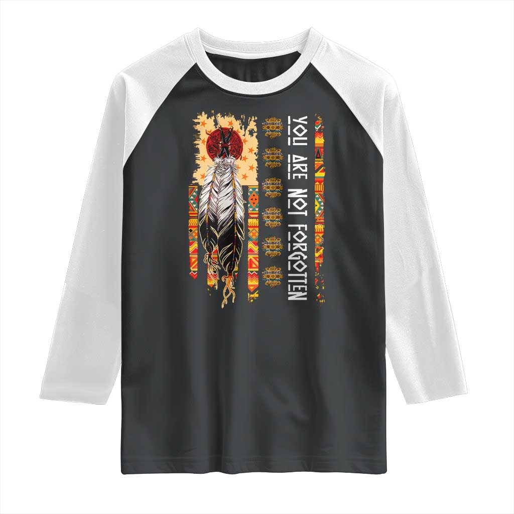 Orange Shirt Day Feather Flag Raglan Shirt You Are Not Forgotten Indigenous Tribute - Wonder Print Shop