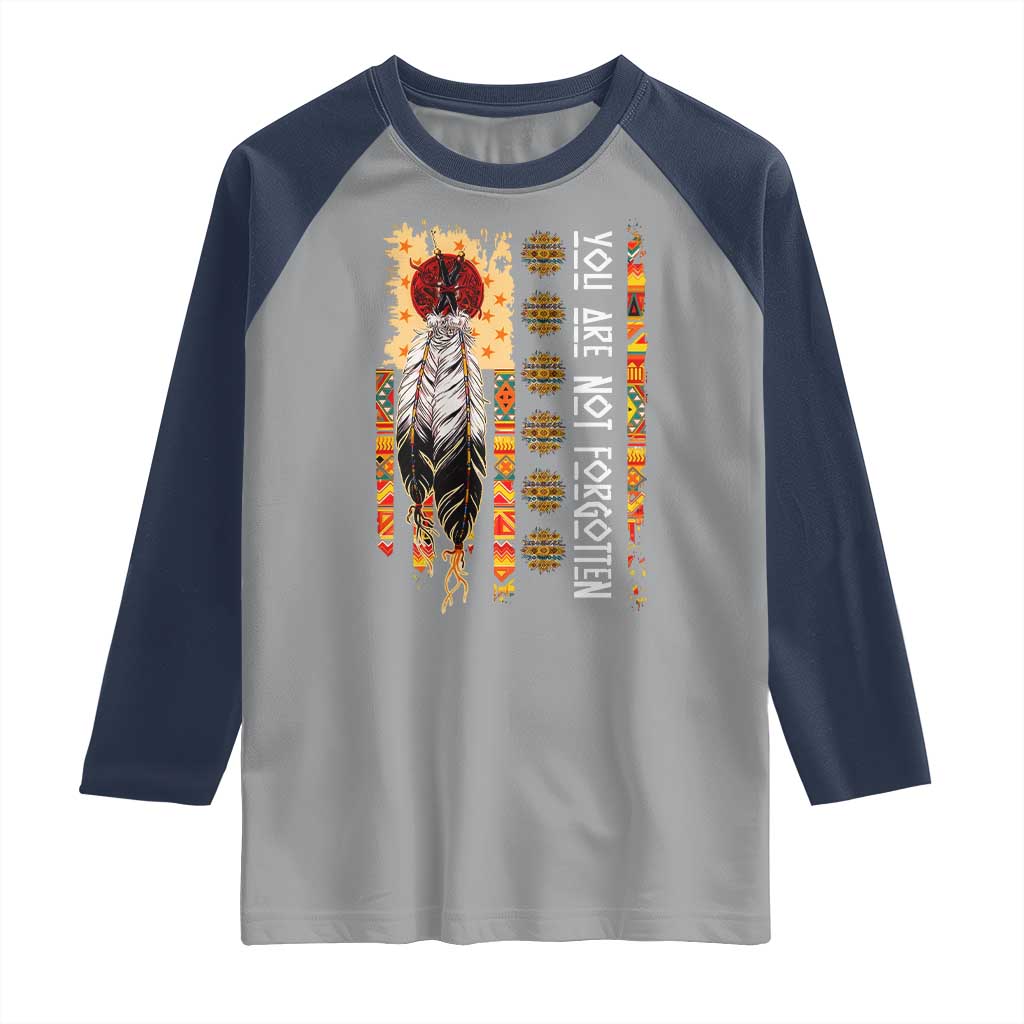 Orange Shirt Day Feather Flag Raglan Shirt You Are Not Forgotten Indigenous Tribute - Wonder Print Shop