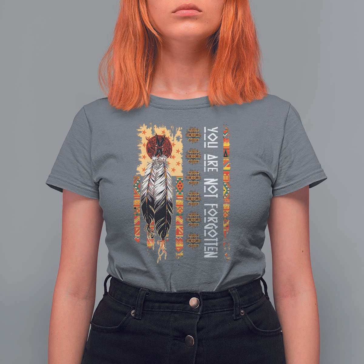 Orange Shirt Day Feather Flag T Shirt For Women You Are Not Forgotten Indigenous Tribute - Wonder Print Shop