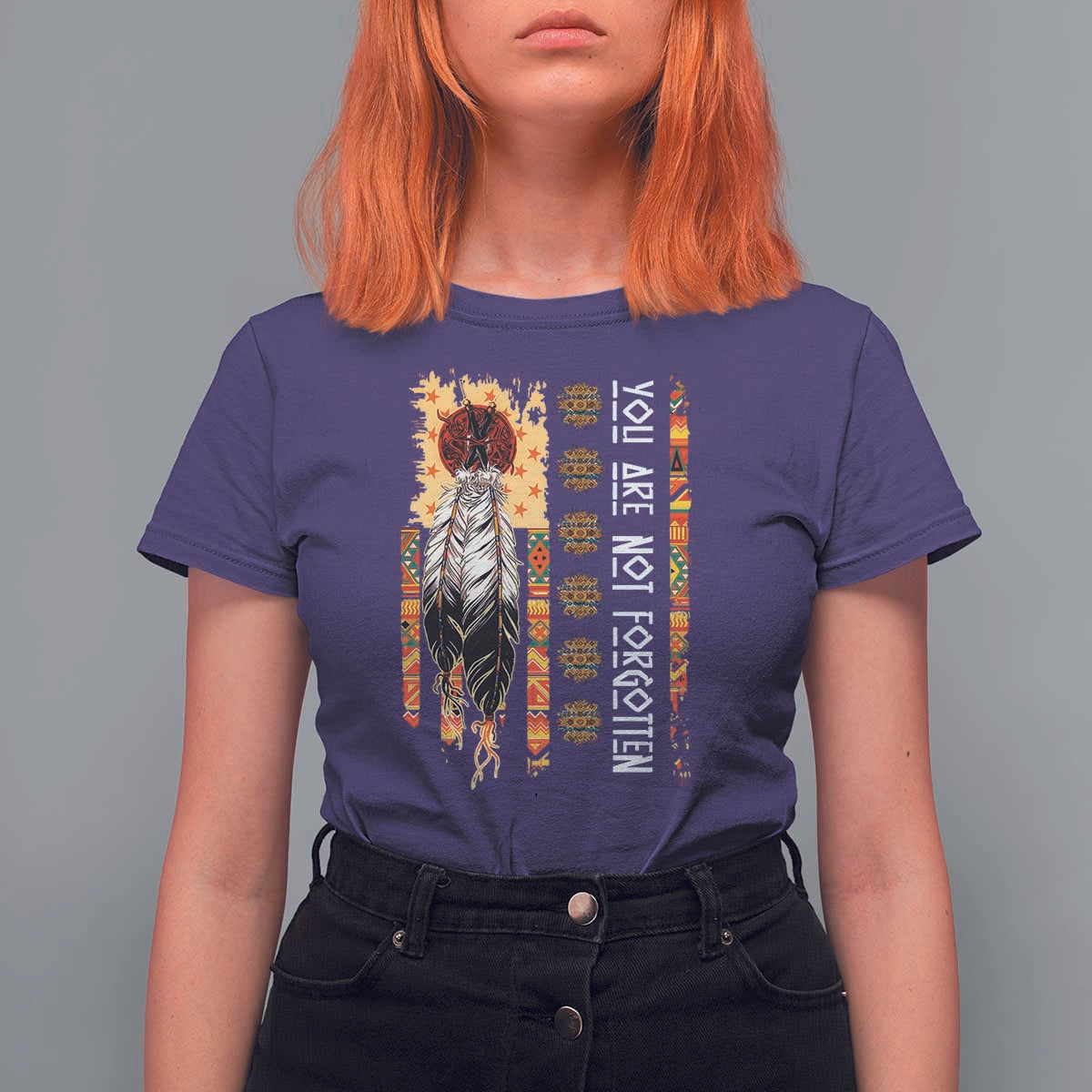 Orange Shirt Day Feather Flag T Shirt For Women You Are Not Forgotten Indigenous Tribute - Wonder Print Shop