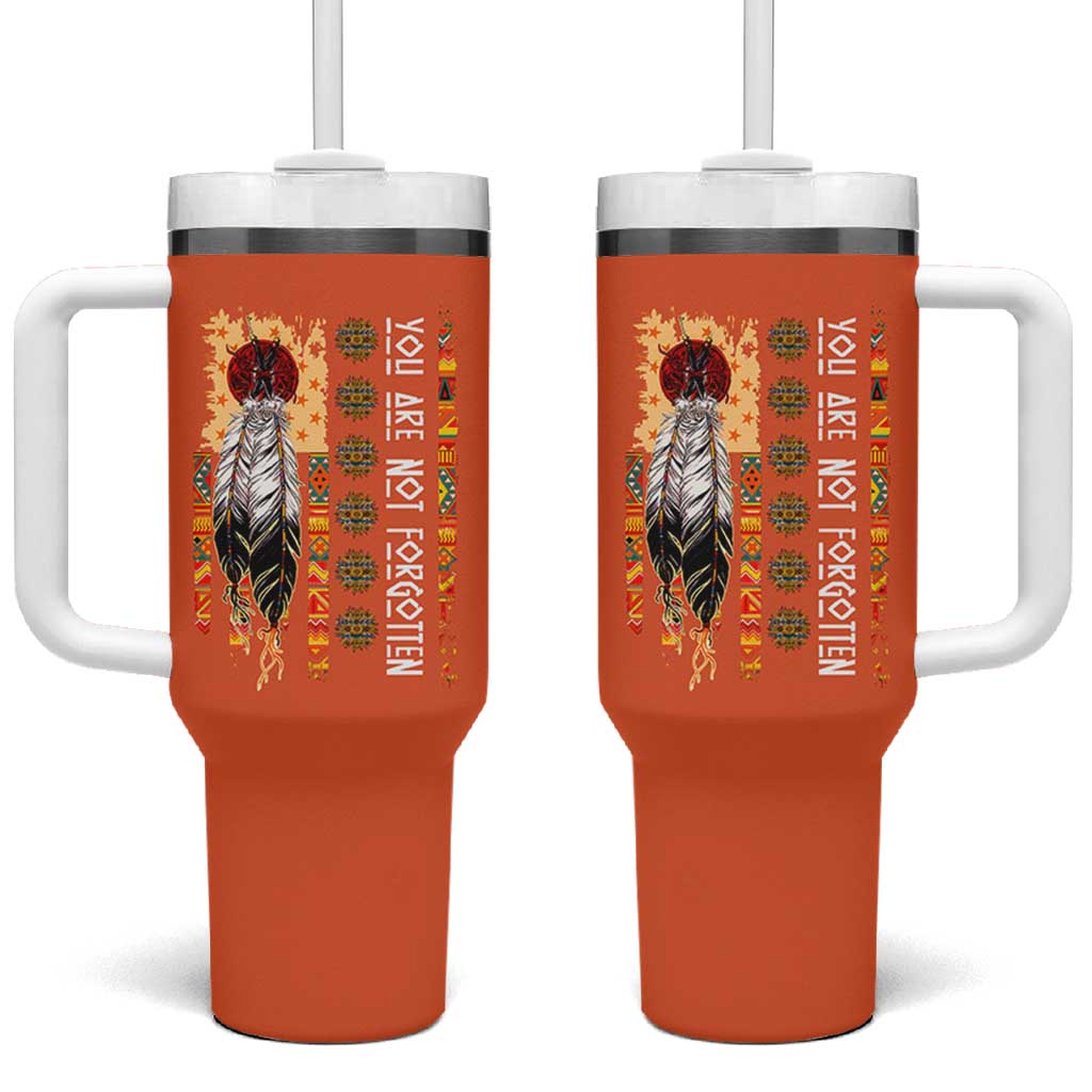 Orange Shirt Day Feather Flag Tumbler With Handle You Are Not Forgotten Indigenous Tribute - Wonder Print Shop