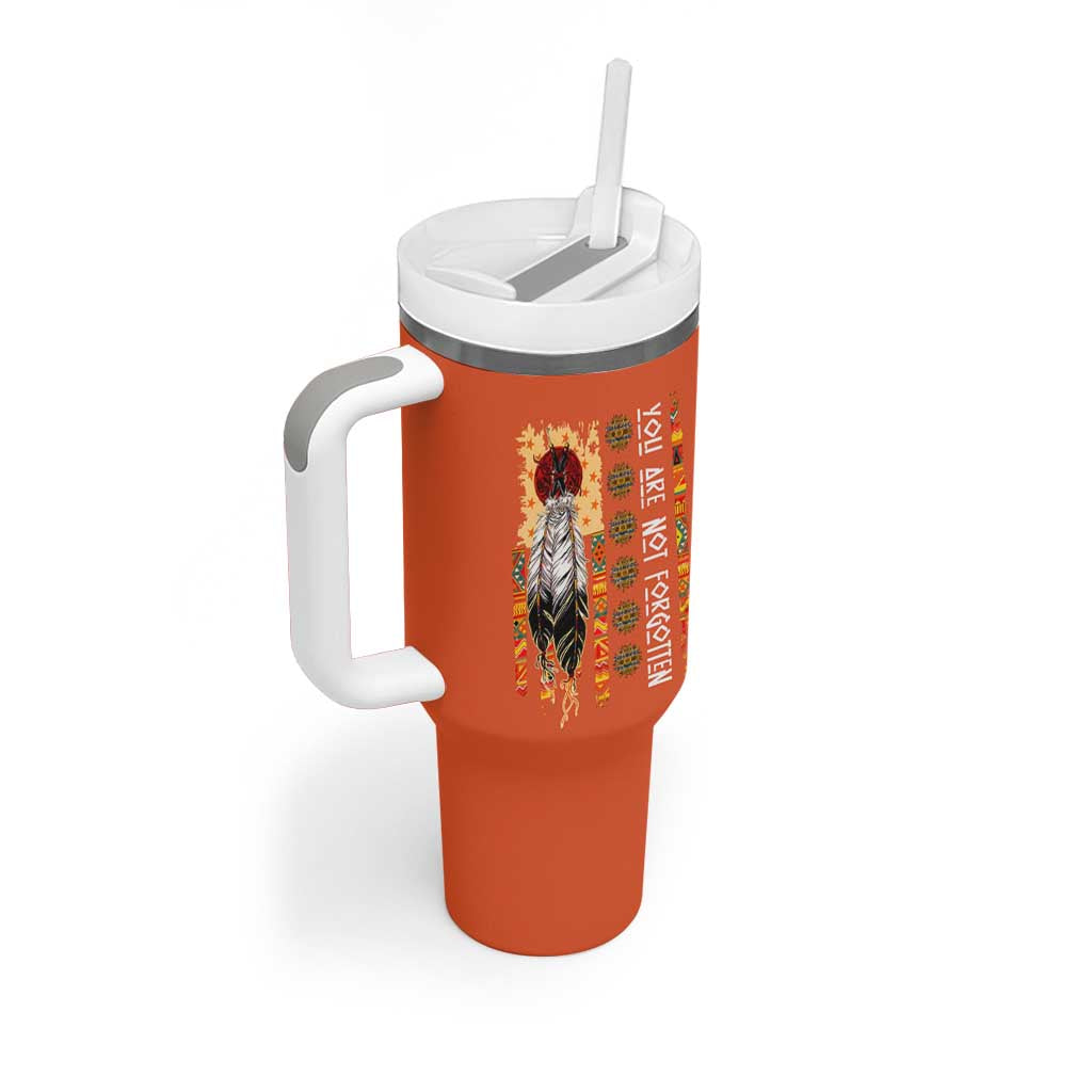 Orange Shirt Day Feather Flag Tumbler With Handle You Are Not Forgotten Indigenous Tribute - Wonder Print Shop