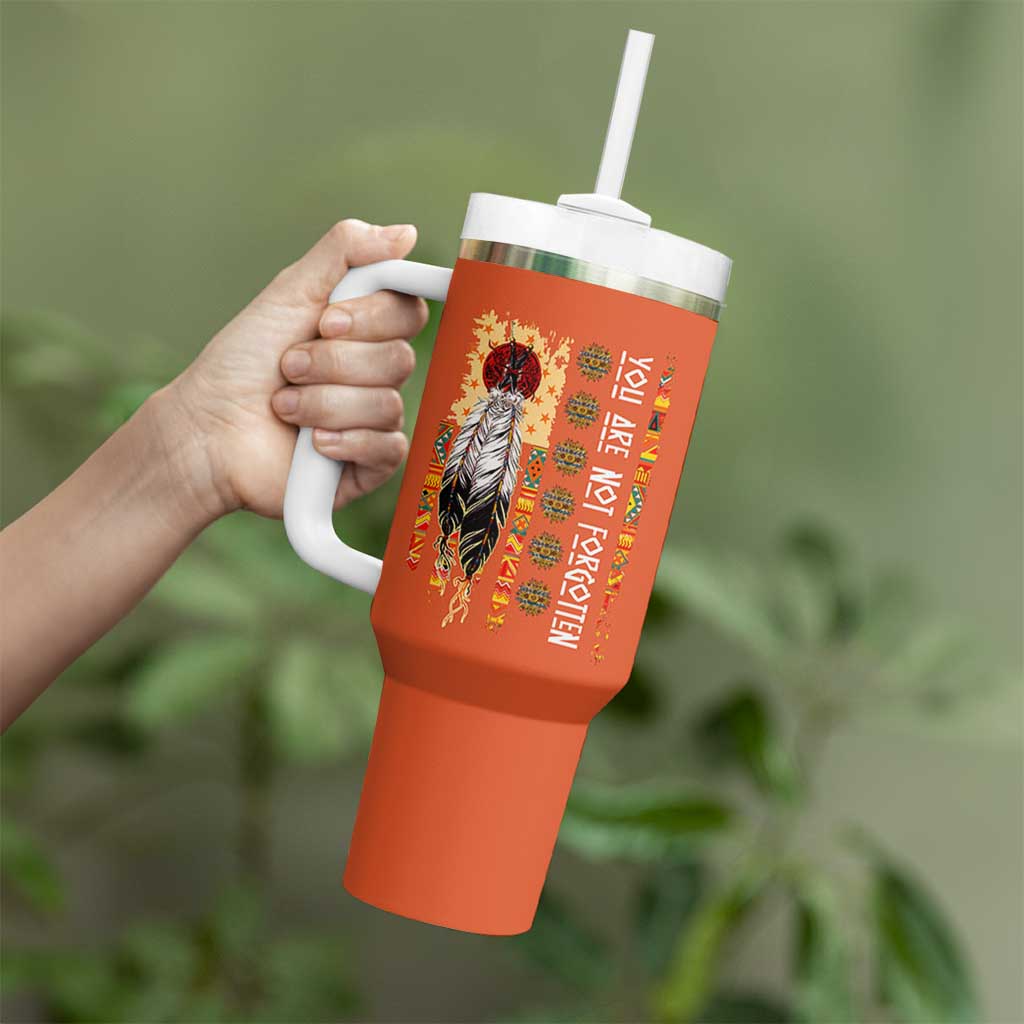 Orange Shirt Day Feather Flag Tumbler With Handle You Are Not Forgotten Indigenous Tribute - Wonder Print Shop