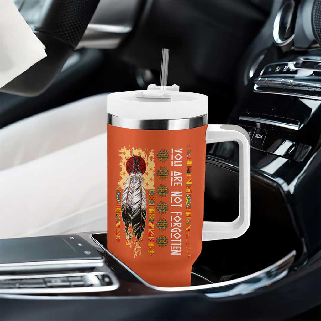 Orange Shirt Day Feather Flag Tumbler With Handle You Are Not Forgotten Indigenous Tribute - Wonder Print Shop