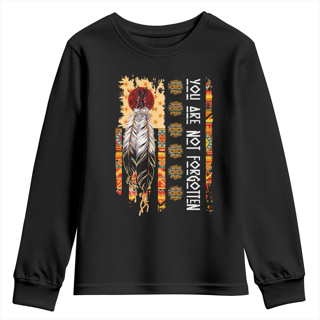 Orange Shirt Day Feather Flag Youth Sweatshirt You Are Not Forgotten Indigenous Tribute - Wonder Print Shop