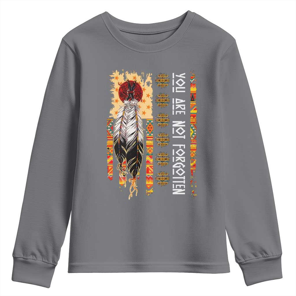 Orange Shirt Day Feather Flag Youth Sweatshirt You Are Not Forgotten Indigenous Tribute - Wonder Print Shop