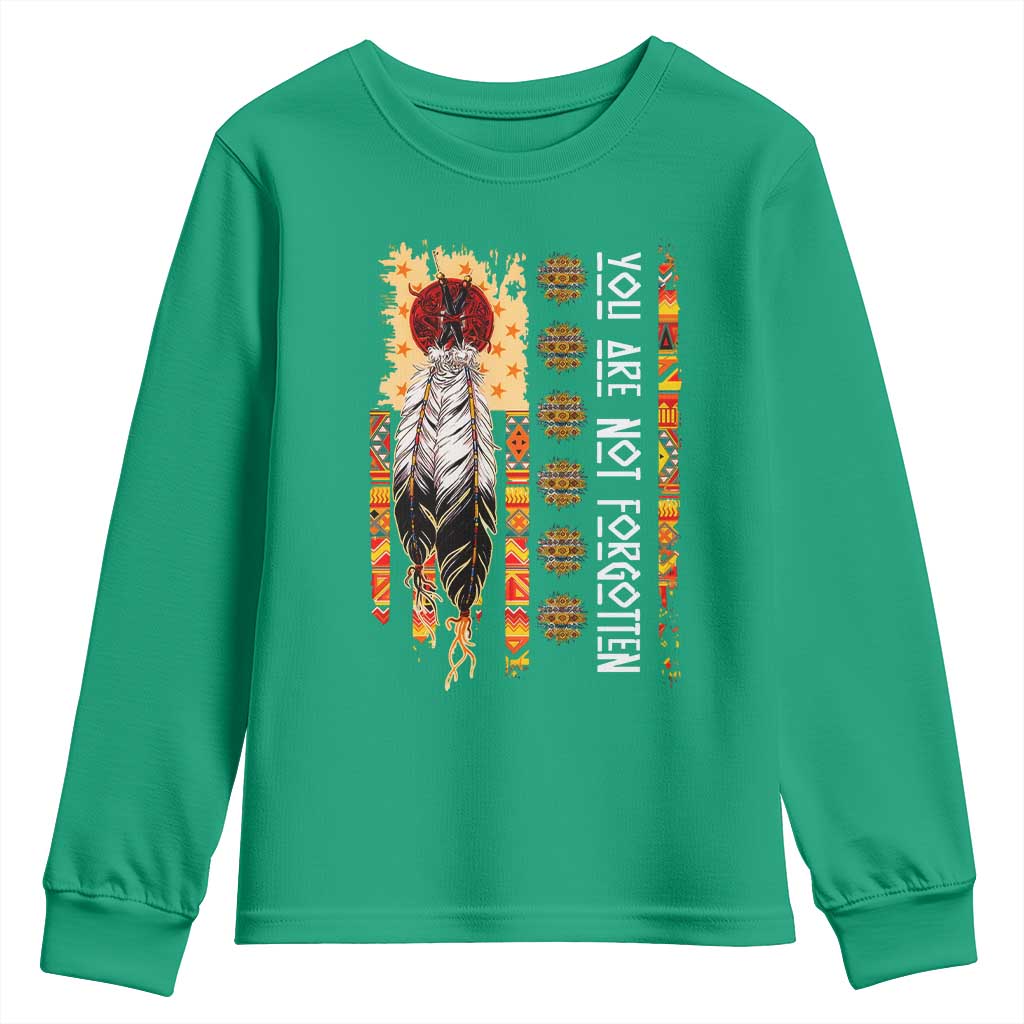 Orange Shirt Day Feather Flag Youth Sweatshirt You Are Not Forgotten Indigenous Tribute - Wonder Print Shop