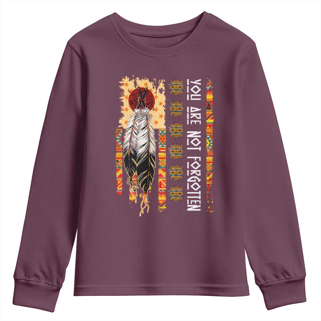 Orange Shirt Day Feather Flag Youth Sweatshirt You Are Not Forgotten Indigenous Tribute - Wonder Print Shop
