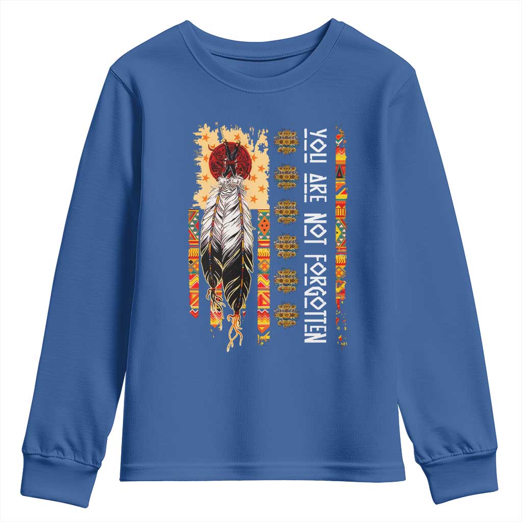 Orange Shirt Day Feather Flag Youth Sweatshirt You Are Not Forgotten Indigenous Tribute - Wonder Print Shop