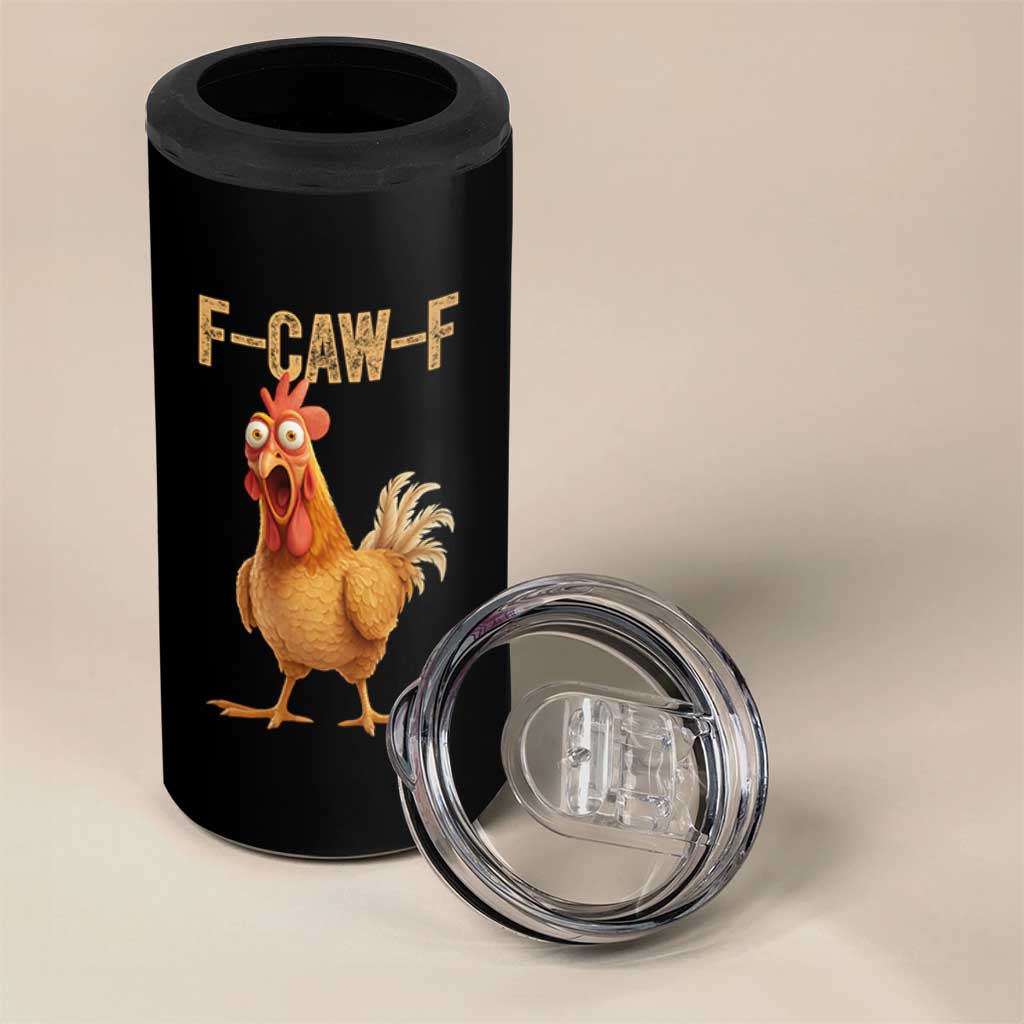 Funny F Caw F Chicken Meme Graphic 4 in 1 Can Cooler Tumbler Hilarious Cartoon Poultry Humor - Wonder Print Shop