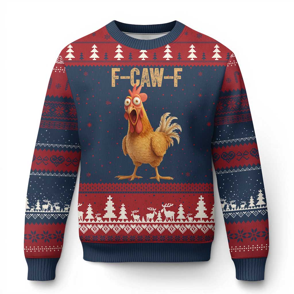 Funny F Caw F Chicken Meme Graphic Ugly Christmas Sweater Hilarious Cartoon Poultry Humor - Wonder Print Shop