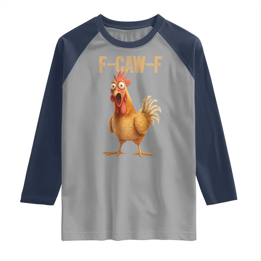Funny F Caw F Chicken Meme Graphic Raglan Shirt Hilarious Cartoon Poultry Humor - Wonder Print Shop