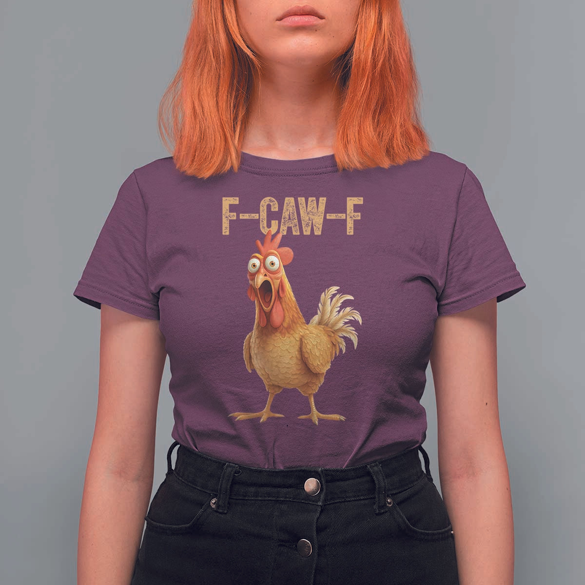 Funny F Caw F Chicken Meme Graphic T Shirt For Women Hilarious Cartoon Poultry Humor - Wonder Print Shop