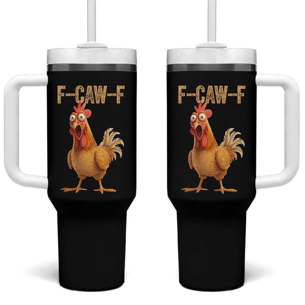 Funny F Caw F Chicken Meme Graphic Tumbler With Handle Hilarious Cartoon Poultry Humor - Wonder Print Shop