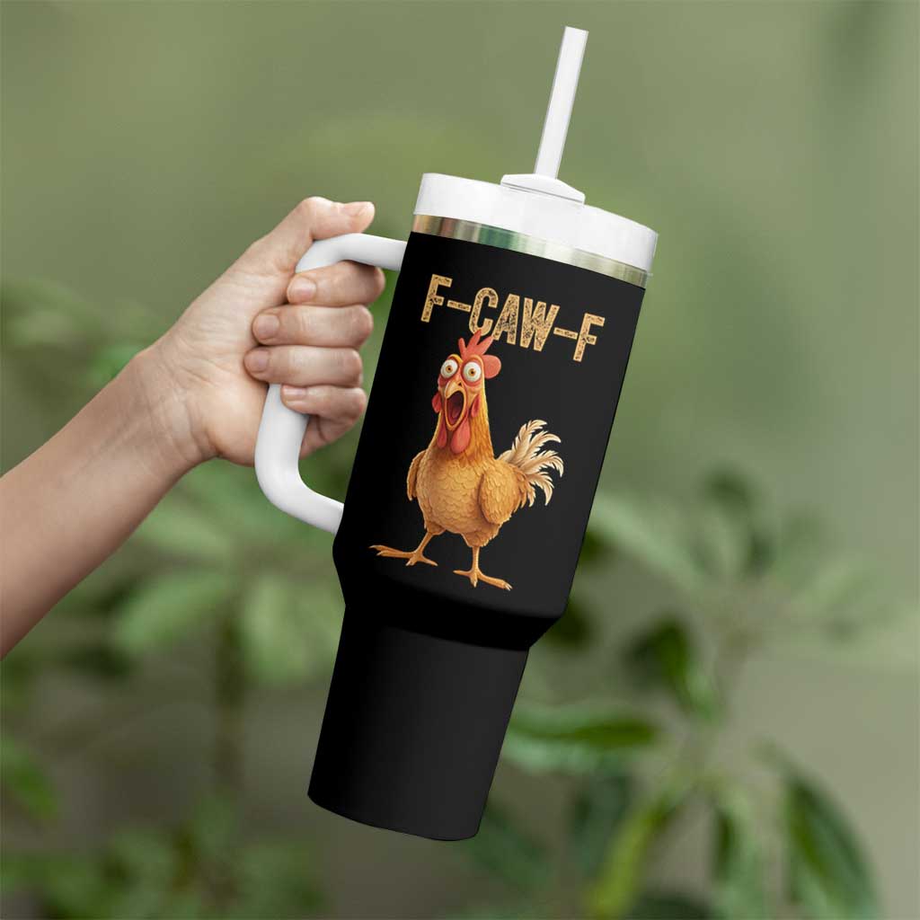 Funny F Caw F Chicken Meme Graphic Tumbler With Handle Hilarious Cartoon Poultry Humor - Wonder Print Shop