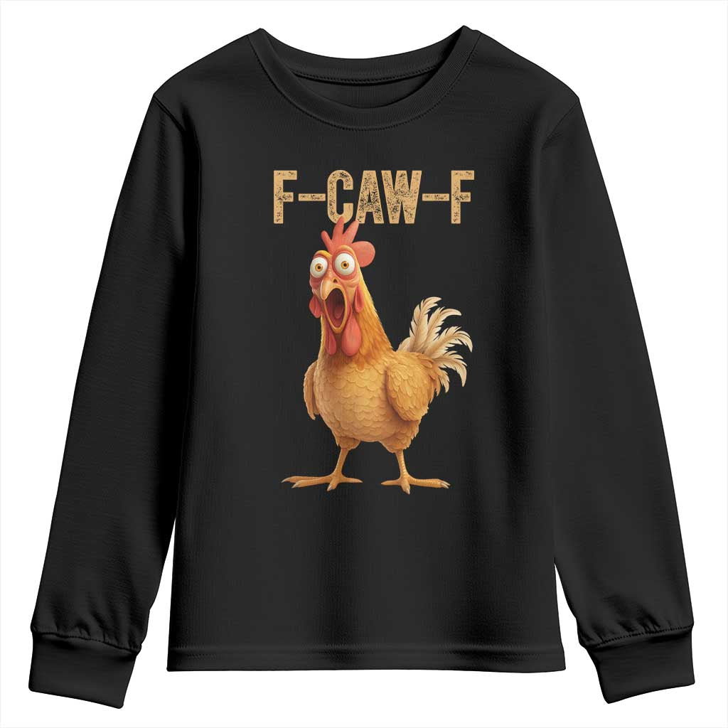 Funny F Caw F Chicken Meme Graphic Youth Sweatshirt Hilarious Cartoon Poultry Humor - Wonder Print Shop