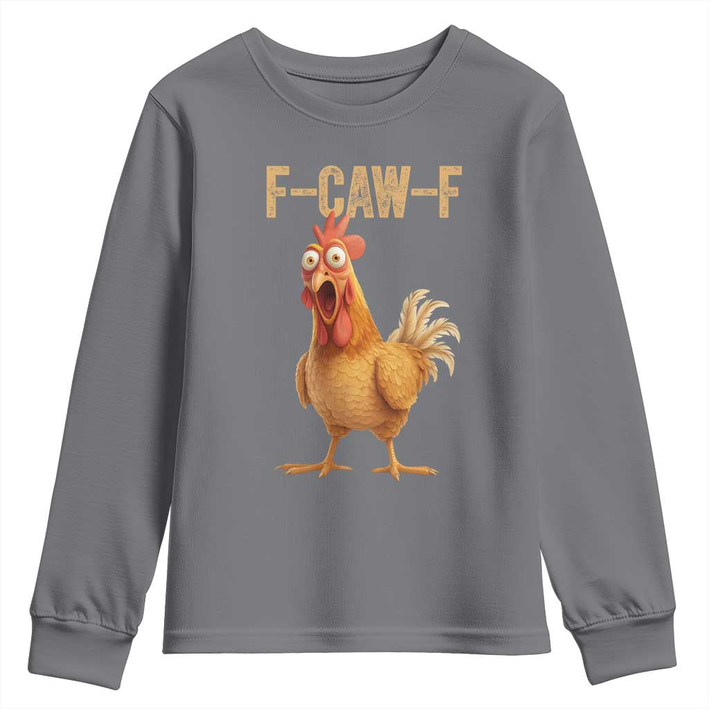 Funny F Caw F Chicken Meme Graphic Youth Sweatshirt Hilarious Cartoon Poultry Humor - Wonder Print Shop
