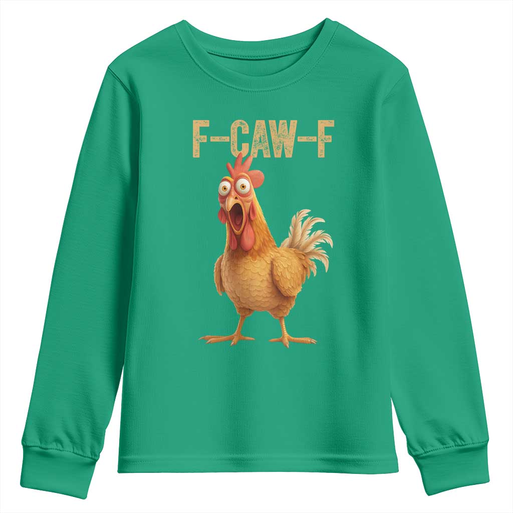 Funny F Caw F Chicken Meme Graphic Youth Sweatshirt Hilarious Cartoon Poultry Humor - Wonder Print Shop